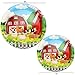 102 pieces of Farm Animals' Birthday Decorations Set, featuring a banner, Farm party plates, cups, napkins, and a tablecloth. Serves 25 guests. Farm Birthday Decorations