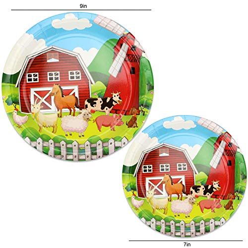 177 Piece Farm Animal Party Supplies Set Including Banner, Plates, Cups, Napkins, Tablecloth, Spoon, Forks, and Knives, Serves 25