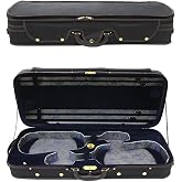 Conboxus Double Violin Case 4/4 full size Extra-Large Capacity Holds 2 Violins &amp; 4 Bows For Orchestra With Backpack Straps Hygrometer Music Sheet Pocket (black)
