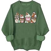 TONGCHEN Christmas Gingerbread Coffee Latte Sweatshirt Retro Round Neck Sweatshirt