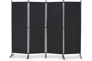 OUTGAVA 4 Panel Portable Room Divider Folding Partition Privacy Screen 5.6 FT Room Separator Freestanding Wall Divider for Office,Bedroom and Study (Black)