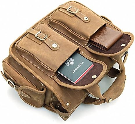 Acecle Men's Vintage Briefcase Laptop Bag Cowhide Crazy Horse Leather Handcrafted Multifunction All-in-one Business Handbag Messenger Shoulder Tote Bag For 14 Inch Laptop