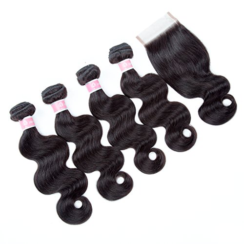 Body Wave Human Hair With Lace Closure 4Bundles Brazilian Virgin Hair With Closure Unprocessed Hair Extensions Natural Color (14 16 18 20 with 14 ")