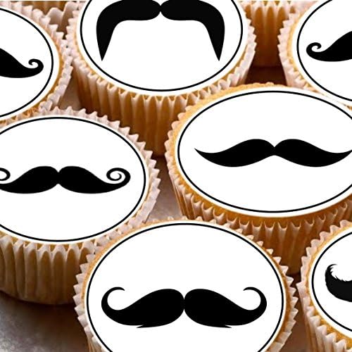 24 Mens moustache Movember cupcake fairy Cake Toppers 4cm On wafer rice paper