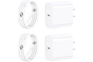 1 Hora PD 20W GAN Cargador Tipo C - 2 Pack Cargador Carga Rápida con 1M 3A Cable USB C a C - Compatible con iP17/17P/iP16/16P/15/15P, Samsung Galaxy A55/S23/Note10/S20 Ultra/S10/S9/S8