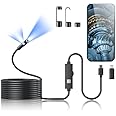 Dual-Lens Endoscope Camera with Light, 1920P HD Borescope Tools with 9 Adjustable LED Lights, Endoscope with 56.3ft Semi-Rigid Snake Camera, 7.9mm IP67 Waterproof Inspection Camera for iOS and Android
