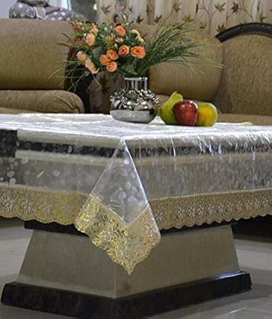 Kuber Industries Center Table Cover Transparent 3-D Design 40x60 Inches (Golden Lace)