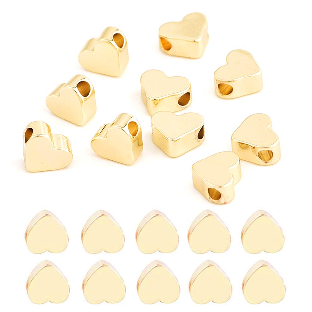 GOIYZTTR 20 Pcs Heart Beads Metal Heart Shaped Beads Gold Plated Beads Metal Beads for DIY Jewelry Making and Other Craft Work - Gold