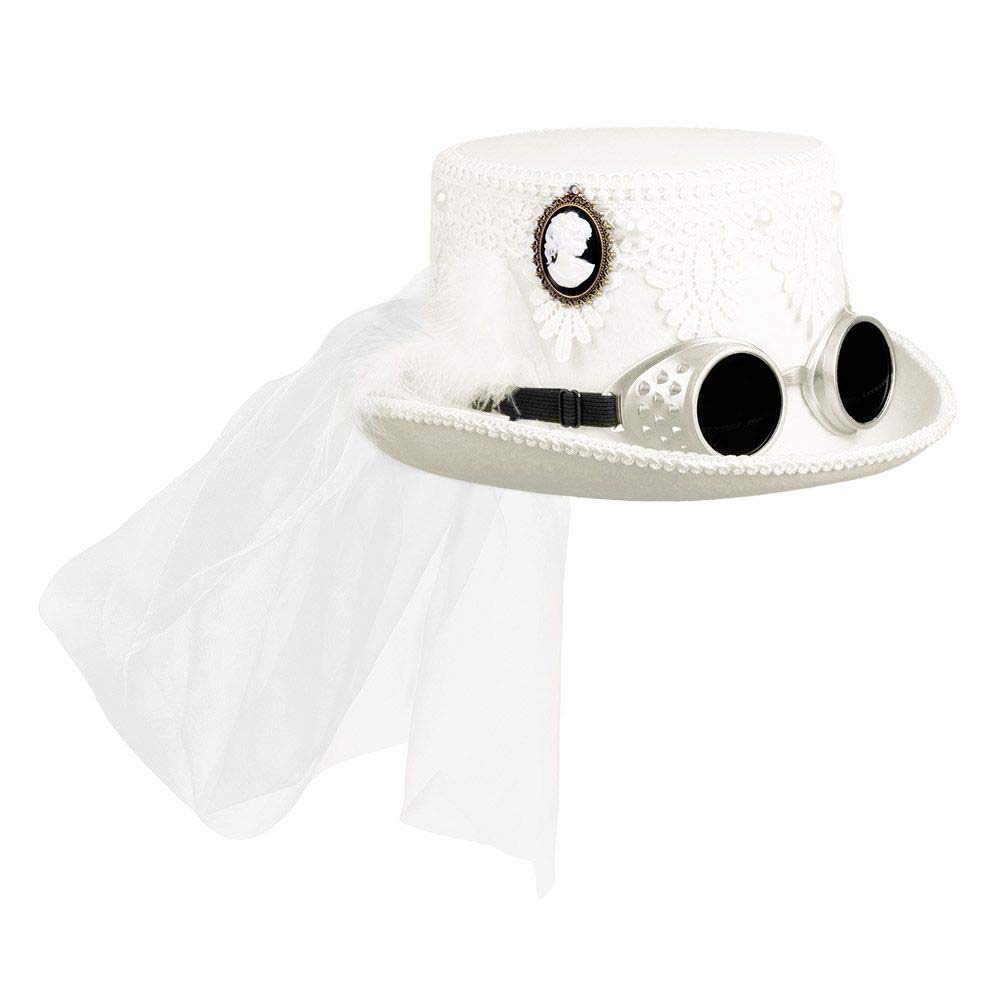 Boland Marrypunk 54563 Hat with Glasses and Veil White Steampunk Bride Wedding Theme Party Carnival