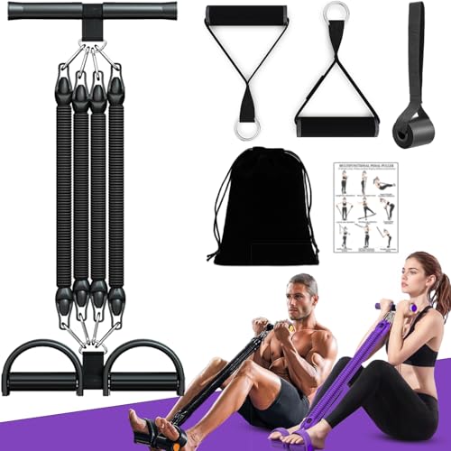 2026 Resistance Band with Handle Set, 45 kg Adjustable Sit-Up Training Device, 4-Tube Pedal Resistance Device Resistance Bands with Training Instructions - Abdominal Trainer Fitness Equipment for Home