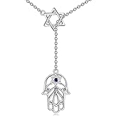 Vadmans Hamsa/Evil Eye Necklace 925 Sterling Silver Star of David Hamsa Hand Pendant Filigree Hamsa Jewelry Birthday Gifts for Women