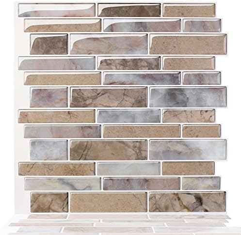 Wallmazter Peel and Stick Adhesive Vinyl Wall Tile Kitchen Backsplash Marble Design 12''x12'', Set of 6