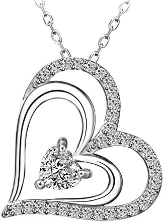 Pealrich 925 Sterling Silver Infinity Endless Double Love Heart Pendant Necklace for Women in Mothers Day Gifts(White)