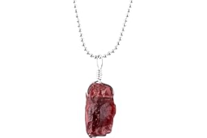 Natural Raw Garnet Gemstone Dainty Pendant Necklace, Rough Crystals, Energy Stone, Healing Crystals, Silver Plated Chain, Gif