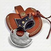 Dessi Alaskan Ulu Knife Damascus Steel Rocker Blade for Chopping Mincing Slicing, Bull Horn Handle with Mosaic Pin, Leather Sheath & Lanyard, Kitchen Pizza Cutter Mezzaluna SM150