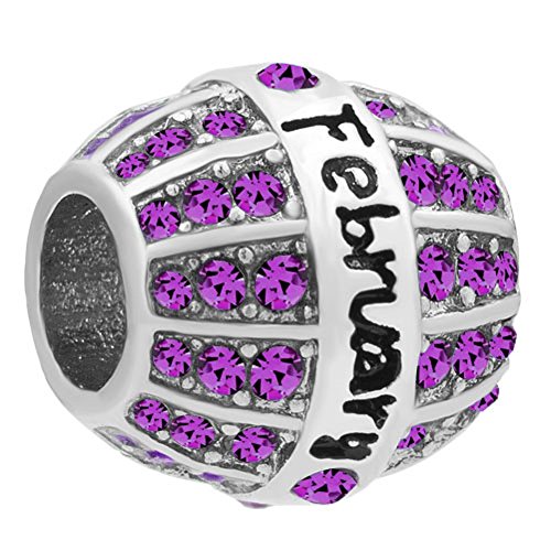 Corykeyes Jan-Dec Birthstone Charms Birthday Spacer Bead For Bracelet (February)