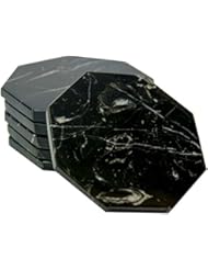 CraftsOfEgypt Set of 6 - Black Marble Stone Coasters Polished Coasters 3.5 Inches (9 cm) in Diameter Protection from Drink Rings