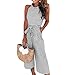 PRETTYGARDEN 2018 Women's Striped Sleeveless Waist Belted Zipper Back Wide Leg Loose Jumpsuit Romper with Pockets (Grey, Medium)