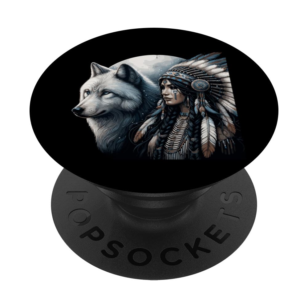 Indian Native American Woman With White Wolf Vintage PopSockets Swappable PopGrip