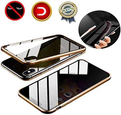 JAGOCY Case for iPhone 11,Privacy Magnetic Case Front&Back Tempered Glass Full Screen Coverage[Magnet Metal Frame][Support Wireless Charging] Anti-Peeping Anti-spy Case for Apple iPhone 11 Gold