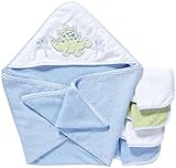 Spasilk 100% Cotton Hooded Terry Bath Towel with 4 Washcloths-Dinosaur Blue/Green