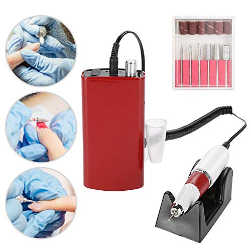 Electric Nail Drill Machine Rechargeable Nail File Driller Manicure Pedicure Polishing Nail Care Tool For Acrylic, Gel Nails, Home Salon Use (Red)