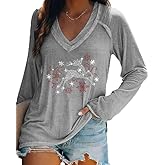 Fronage Womens Rhinestone Skull Tank Tops Long Short Sleeve Summer V Neck Sleeveless Shirts