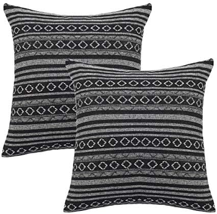 Cotton Linen Throw Pillow Cover Bohemia Stripe Pillow Case with Zipper Decorative Cushion Covers For Couch Sofa Lounge,18"x18",2 Packs