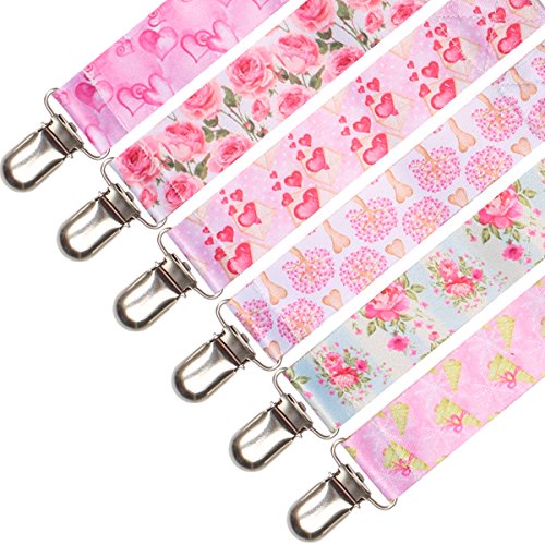 Baby Pacifier Clip by Upsimples - 6 Pack - Pacifier Holder for Baby Girls, Premium Quality Soothies Teething Ring Holder with Modern Design |Universal Fit