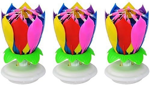 3pcs pack Cake Topper Musical Birthday Candles Two Layers Rotating Lotus Flower Decoration Light Candle Blossom Different Colors (Colorful)