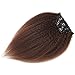 14 Inch Brown Kinky Yaki Straight Clip in Human Hair Extensions Double Weft Brazilian Virgin Hair Clip ins 7 Peices/set 16 Clips for American Girls Beauty (70g 14