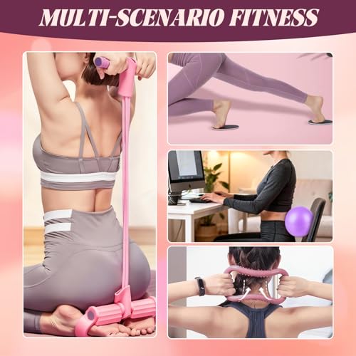 10 Pcs Pilates Kit Essentials Workout Set with 13" Circle Yoga Ring, 10" Ball, Figure-8 Band, Stretch Strap, Arm Trainer and Resistance Bands for Women at Home Pilates Equipment