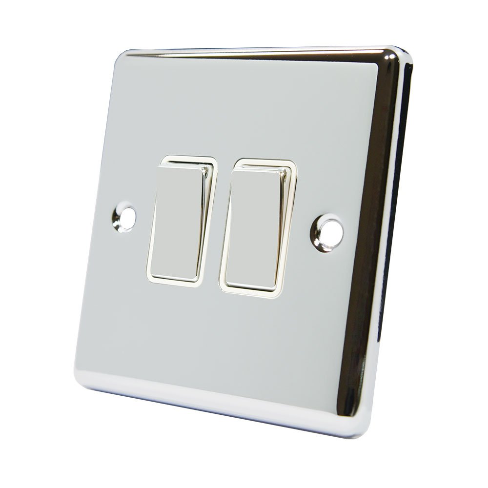 AET CPC2GSWIWC 10 A 2-Gang 2-Way Polished Chrome Classical Double Light Switch with White Insert Metal Rocker Switch