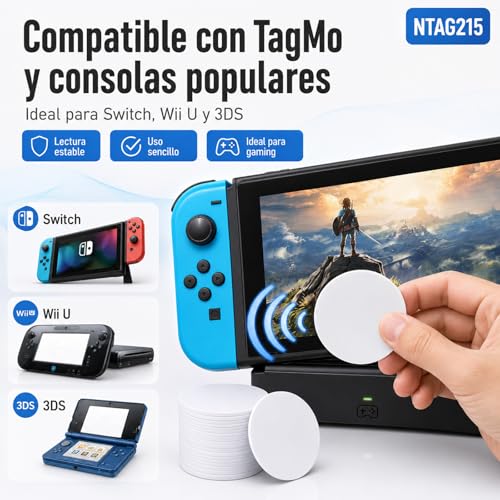 RJIHOEN Etiquetas NFC,50pzs Chip NFC tarjetas redondas,NTAG 215,memoria de 504 bytes totalmente programable, compatible con TagMo y Amiibo, para Android iPhone y todos los dispositivos (50)