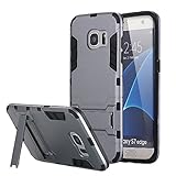 Galaxy S7 Edge Case, Pandawell™ [Heavy Duty] [Shock-Absorption] [Kickstand Feature] Hybrid Dual Layer Armor Defender Case Cover for Samsung Galaxy S7 Edge - Grey