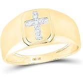 Jewels By Lux 10K Yellow Gold Mens Round Diamond Cross Band Ring 1/20 Cttw, Mens Size: 8-12