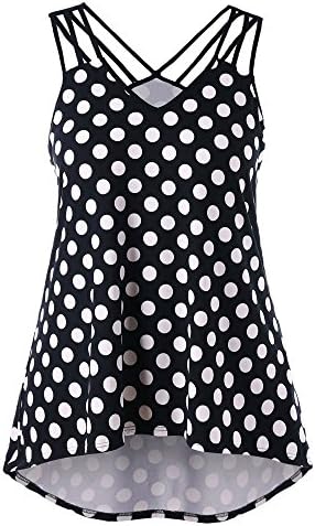 Dainzuy Tank Tops for Women Long Length Black and White Printing Plus Size Polka Dot Tank Top Summer Sleeveless Vest