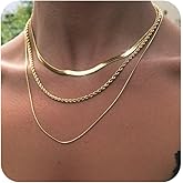 ZIIERMOSS 3PCS Gold Necklaces for Women,Chunky Statement Gold Plated Necklace Stack Layered Sterling Silver Herringbone Chains for Women Dainty Trendy Silver Chains Stacked Jewelry Gifts