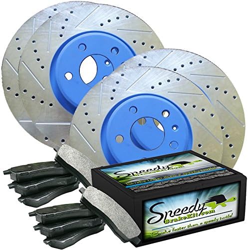 Speedy Brake Kit Drilled and Slotted Disc Brake Kit - Front and Rear Rotors with Pads SB3967X4KBLU - Blue
