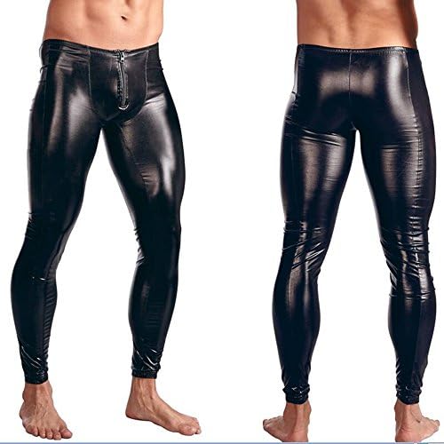 LAFIZZLE Plus Size M-2XL Men's Faux Leather Tight Pants Man Leggings PVC Long Trousers