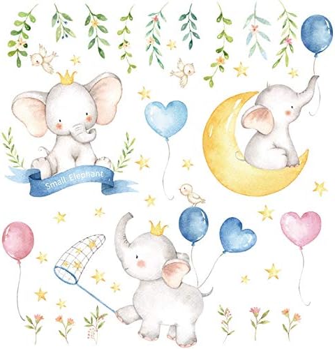Small Elephant Moon Stars Wall Stickers Bedroom Kids Baby Room Nursery Wall Home Decor Removable Wall Decals Art Murals