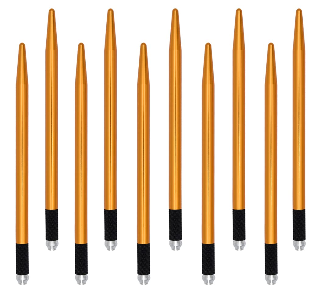 XIAOYU 10 Pieces Microblading Pens Kit Light Manual Fog Tattoo Eyebrow Pens for Makeup Handmade Eyebrow Tool Supplies(Gold) — image 1