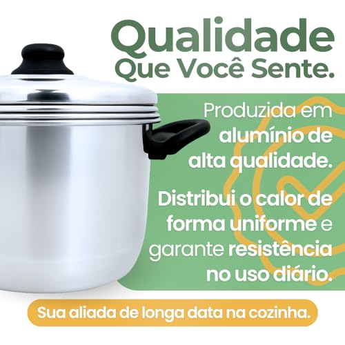 Panela 3 em 1 Multifuncional, Alumínio Polido, Conjunto com Panela Principal, Forma para Banho-Maria e Cesto Vapor, 2,5 Litros