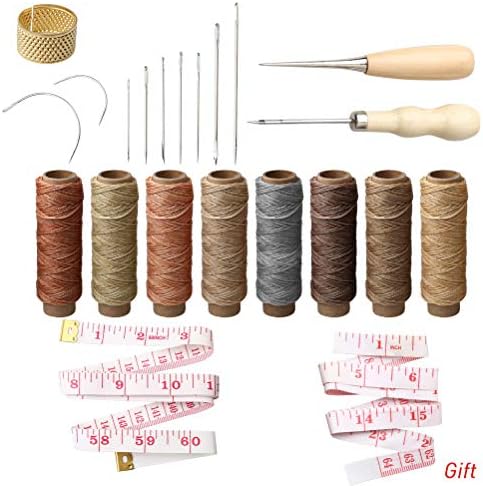 Hdauk 21 Pieces Leather Waxed Thread Leather Craft Tools with Hand Sewing Needles Drilling Awl for DIY Sewing