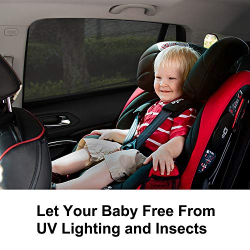 AURSINC Car Side Window Sun Shade, Breathable Mesh Sun Shield with UV Rays Protection Mosquito Prevention Fit for Cars, Trucks and SUVs Large Size-4 Packs