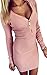 eshion Women Gray V Neck Long Sleeve Bodycon Mini Sweater Dress Top