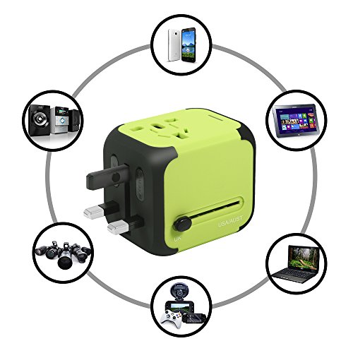 Maxracy International Travel Power Adapter with 2.4A Dual USB Charger and Built-in Spare Fuse Universal AC Wall Outlet Plugs All-in-One for UK, US, AU, Europe & Asia (Green) - Thumbnail 6
