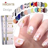 HIGH'S EXTRE ADHESION 20pcs Nail Art Transfer Decals Sticker Design Series The Cocktail Collection Manicure DIY Nail Polish Strips Wraps for Wedding,Party,Shopping,Travelling ( Polka Dot, Gold)