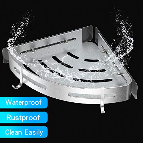 Orimade Corner Shower Caddy Shelf with 4 Hooks Wall Mounted Storage