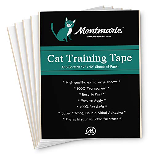 MONTMARLE Anti-Scratch Cat Training Tape – Protect Your Furniture Legs Couch Table Carpet – Pet Corrector Double Stick Tape – Cat Scratching Deterrent Fabric Protector (12″ x 17″ (5 Sheets))